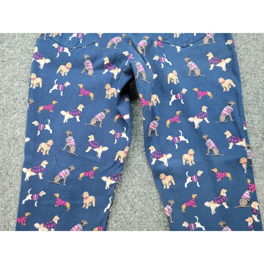Simply Southern Dog Print Pants Navy Blue Pink Ric-Rac Trim Womens Small - Picture 13 of 14